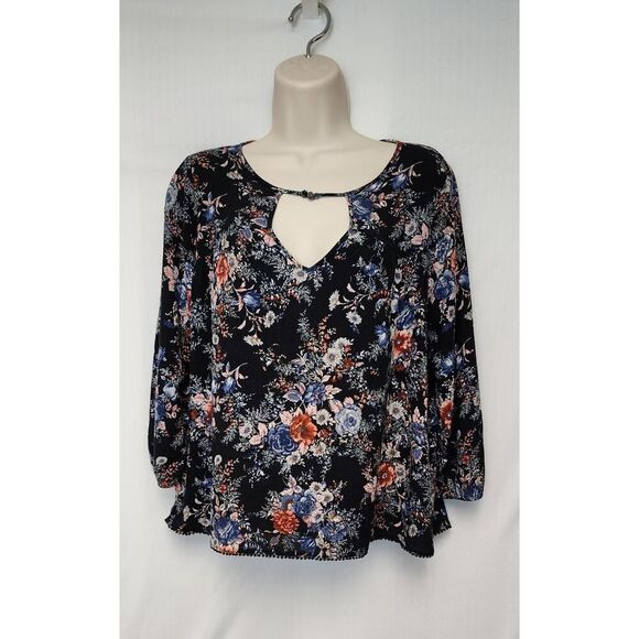 American Eagle Outfitters 3/4 Balloon Sleeve Keyhole Neck Floral S/P - Picture 2 of 8